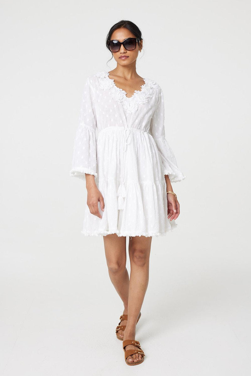 Floral Lace Flare Sleeve Mini Beach Dress | Izabel London Floral Lace Flare Sleeve Mini Beach Dress | Izabel London