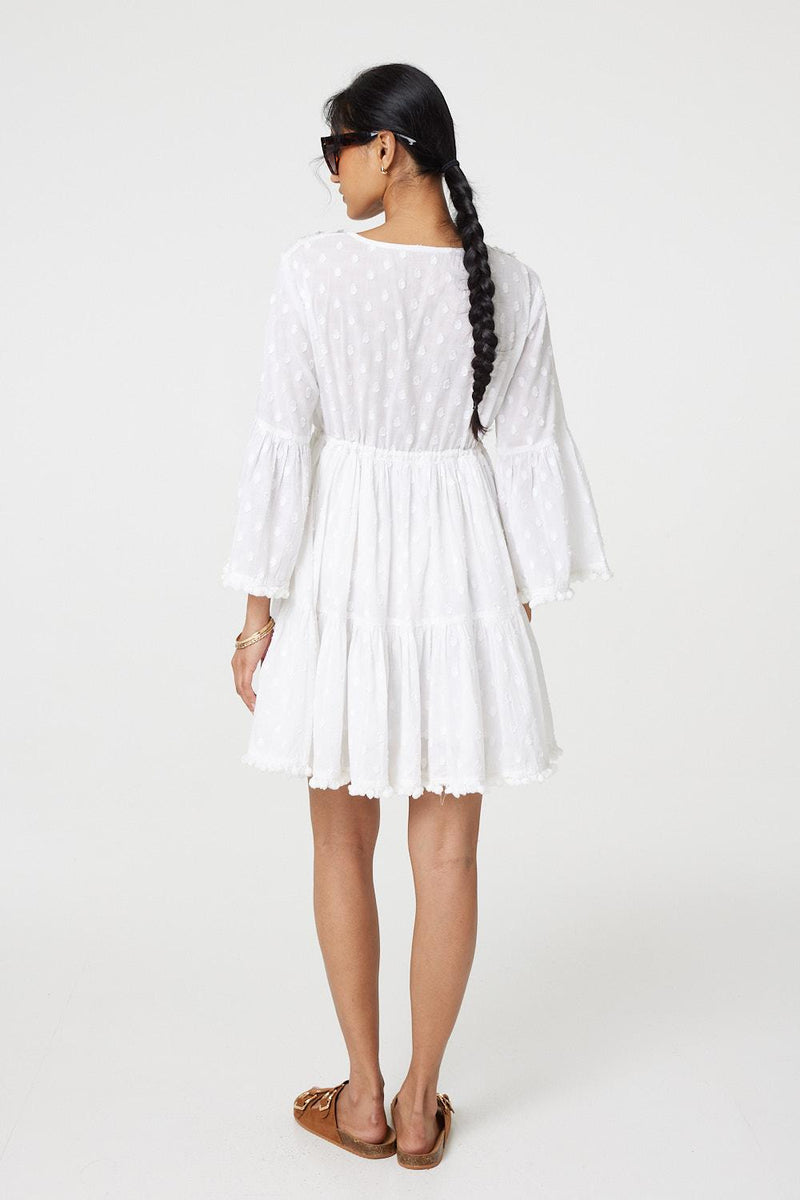 Floral Lace Flare Sleeve Mini Beach Dress | Izabel London Floral Lace Flare Sleeve Mini Beach Dress | Izabel London