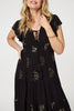 Black | Sequin Detail Tie Neck Relaxed Maxi Dress