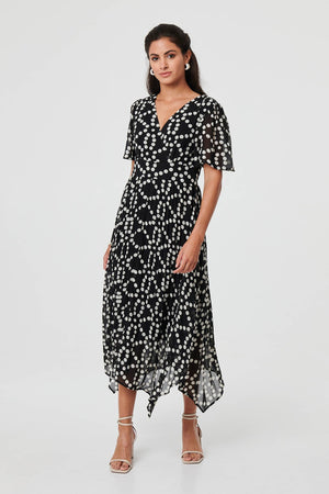 Black | Polka Dot Hanky Hem Midi Dress
