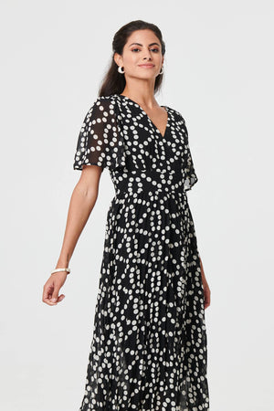Black | Polka Dot Hanky Hem Midi Dress
