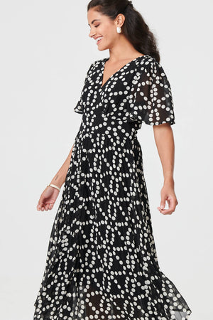 Black | Polka Dot Hanky Hem Midi Dress

