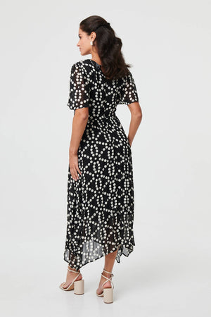 Black | Polka Dot Hanky Hem Midi Dress
