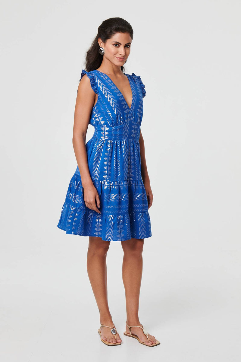 Metallic Cap Sleeve Short Skater Dress | Izabel London Metallic Cap Sleeve Short Skater Dress | Izabel London