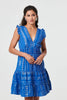 Blue | Metallic Cap Sleeve Short Skater Dress : Model is 5'8