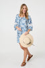 Blue | Floral Lace 3/4 Sleeve Short Shift Dress
