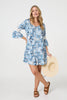Blue | Floral Lace 3/4 Sleeve Short Shift Dress
