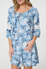 Blue | Floral Lace 3/4 Sleeve Short Shift Dress
