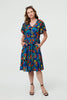 Blue | Floral Shirred Short Sleeve Midi Dress : Model is 5'9