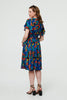 Blue | Floral Shirred Short Sleeve Midi Dress
