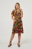 Green | Floral Shirred Short Sleeve Midi Dress : Model is 5'10