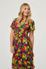 Green | Floral Shirred Short Sleeve Midi Dress
