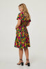 Green | Floral Shirred Short Sleeve Midi Dress
