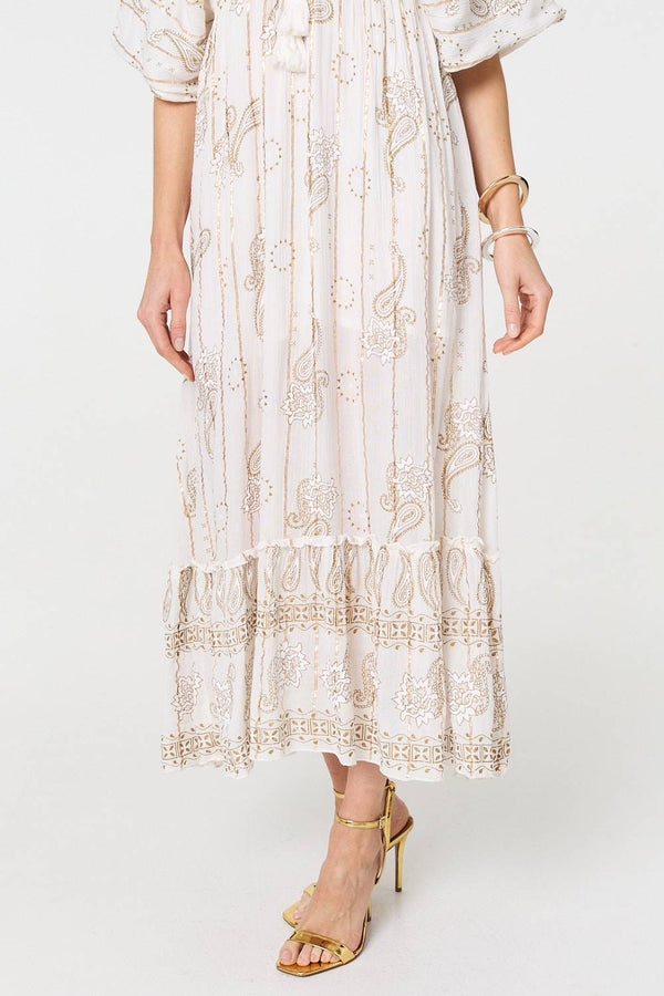 White | Embellished Kimono Sleeve Maxi Dress
