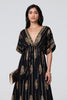 Black | Metallic Print V-Neck Kimono Maxi Dress