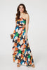Orange | Floral One-Shoulder Pleated Maxi Dress