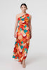 Orange | Floral One-Shoulder Pleated Maxi Dress