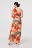 Orange | Floral One-Shoulder Pleated Maxi Dress