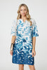 Blue | Leaf Print 3/4 Sleeve Relaxed Shift Dress : Model is 5'10