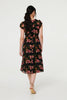 Black | Floral Cap Sleeve Shirred Midi Dress
