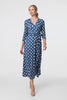 Navy | Geo Print 3/4 Sleeve Midi Wrap Dress
