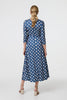 Navy | Geo Print 3/4 Sleeve Midi Wrap Dress
