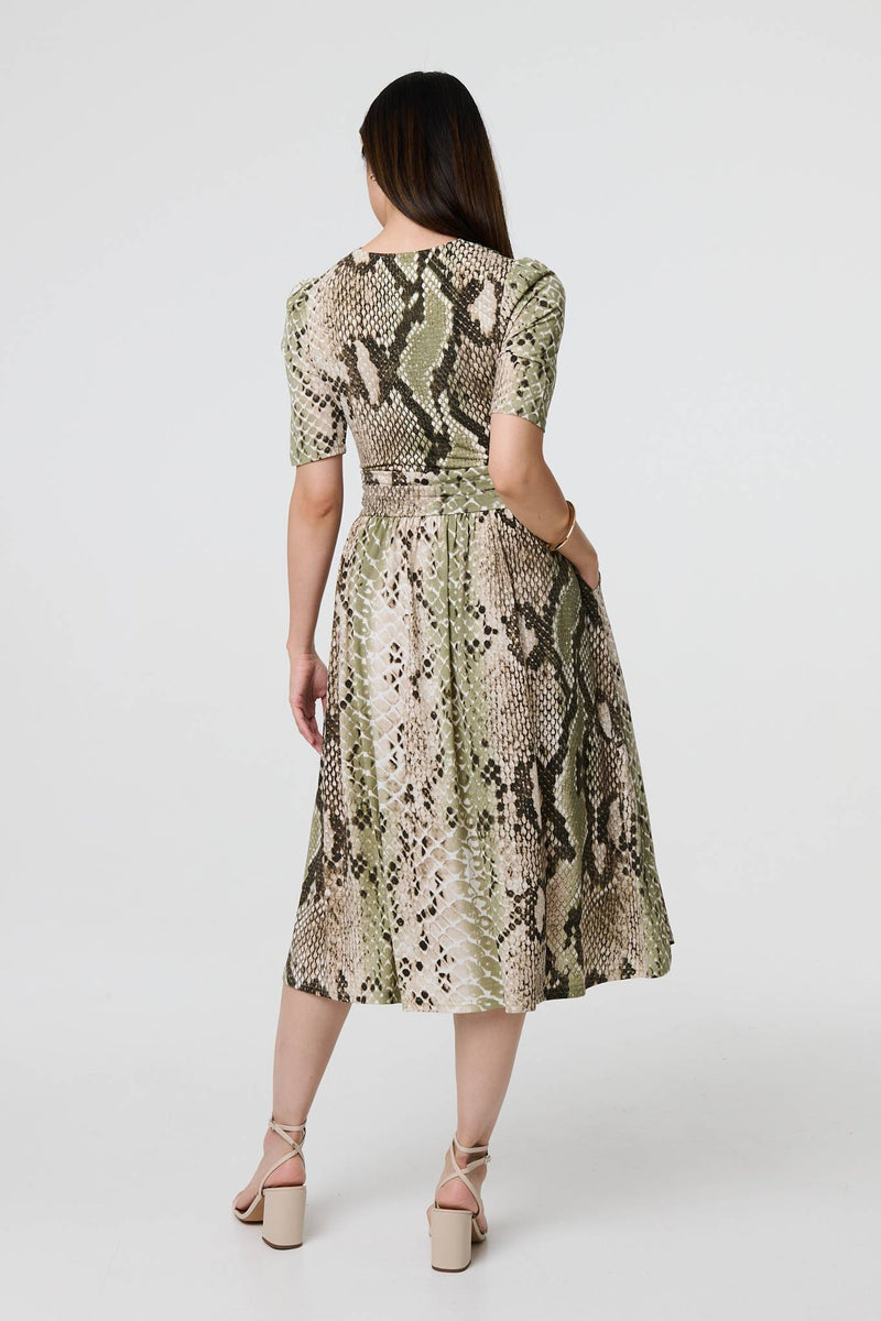 Snake Print 1/2 Sleeve Jersey Midi Dress | Izabel London Snake Print 1/2 Sleeve Jersey Midi Dress | Izabel London