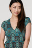 Green | Printed V-Neck Cap Sleeve Midi Dress