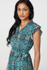 Green | Mosaic Print Frill Tie Waist Short Dress
