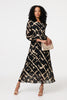 Black | Printed Long Sleeve Tie Waist Maxi Dress