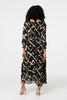 Black | Printed Long Sleeve Tie Waist Maxi Dress