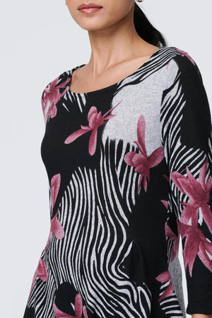 Black | Floral Hanky Hem Tunic Dress