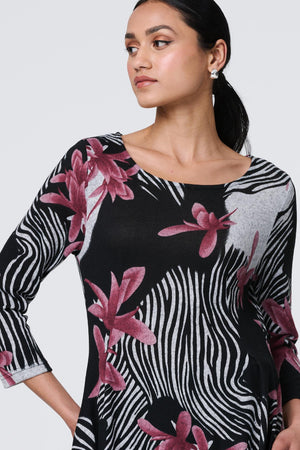 Black | Floral Hanky Hem Tunic Dress