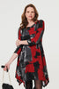 Red | Abstract 3/4 Sleeve Hanky Hem Dress : 5'9