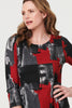 Red | Abstract 3/4 Sleeve Hanky Hem Dress