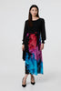 Black | Floral Contrast Print Tie Waist Midi Dress
