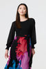Black | Floral Contrast Print Tie Waist Midi Dress
