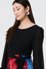 Black | Floral Contrast Print Tie Waist Midi Dress
