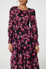 Black | Floral Semi Sheer Long Sleeve Midi Dress

