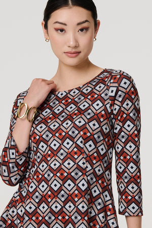 Orange | Geo Print Hanky Hem Jumper Dress