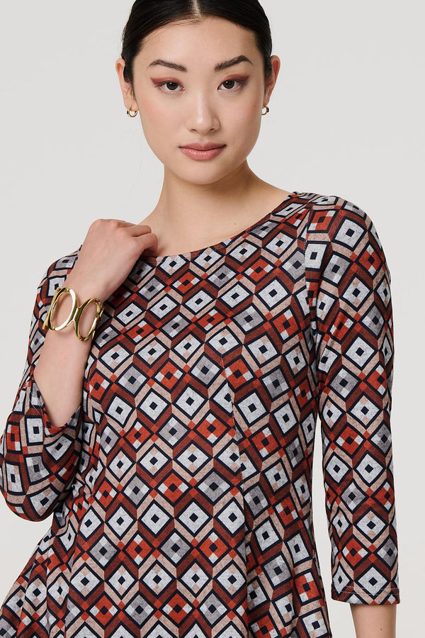 Orange | Geo Print Hanky Hem Jumper Dress
