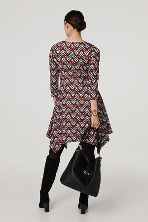 Orange | Geo Print Hanky Hem Jumper Dress