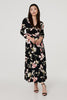 Black | Floral Tie Waist 3/4 Sleeve Maxi Dress

