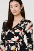 Black | Floral Tie Waist 3/4 Sleeve Maxi Dress
