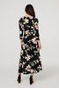 Black | Floral Tie Waist 3/4 Sleeve Maxi Dress
