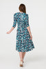 Blue | Printed 3/4 Sleeve V-Neck Midi Wrap Dress
