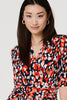 Orange | Printed 3/4 Sleeve V-Neck Midi Wrap Dress
