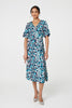 Blue| Animal Print V-Neck Midi Wrap Dress
