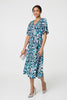 Blue| Animal Print V-Neck Midi Wrap Dress

