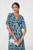 Blue| Animal Print V-Neck Midi Wrap Dress
